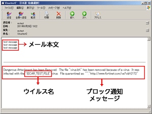 ウイルス検知時のメール受信者へのメッセージ例